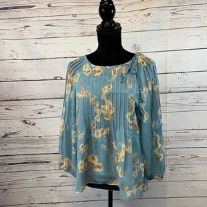 Sundance Floral Silk Pleated Blouse Top Medium